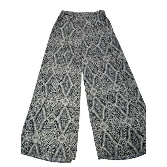 H&M Women's Size 4 Wide Leg Palazzo Pants Boho Geo Print Black White Lightweight - Picture 1 of 5